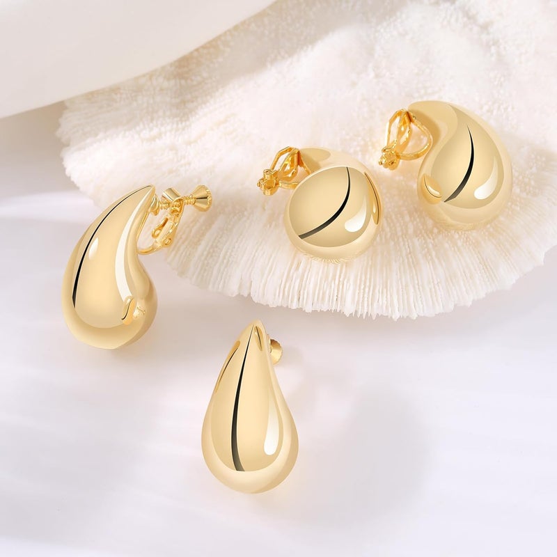 NVWAROCK Store Gold Drop Clip On Earrings Dupes Teardrop Chunky Non Pierced Earring 14K Real Gold Plated Hypoallergenic Lightweight Earrings for Women（Gold and Silver） - Image 4